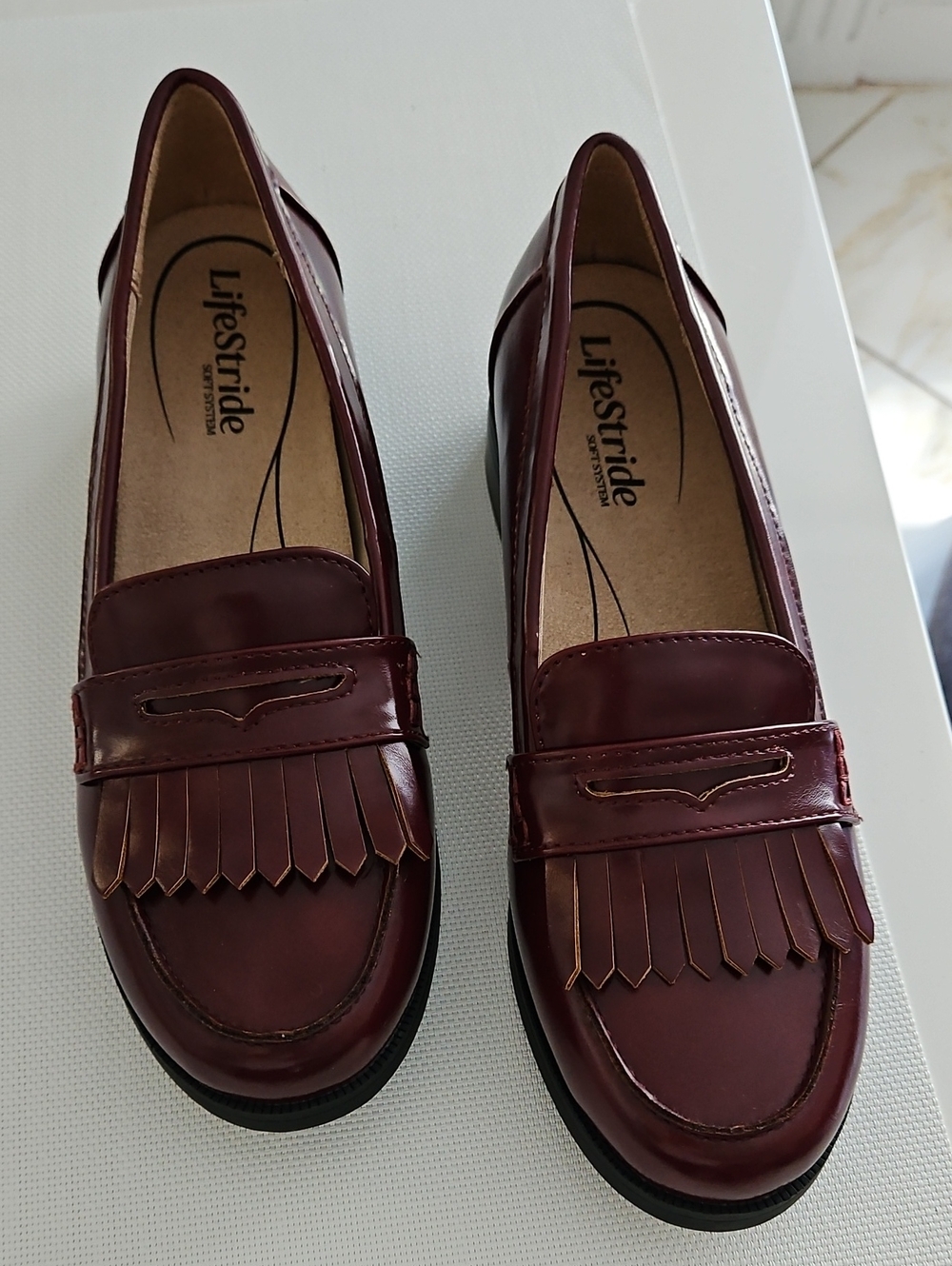 Life Stride Women's Burgundy Kiltie Penny Loafers